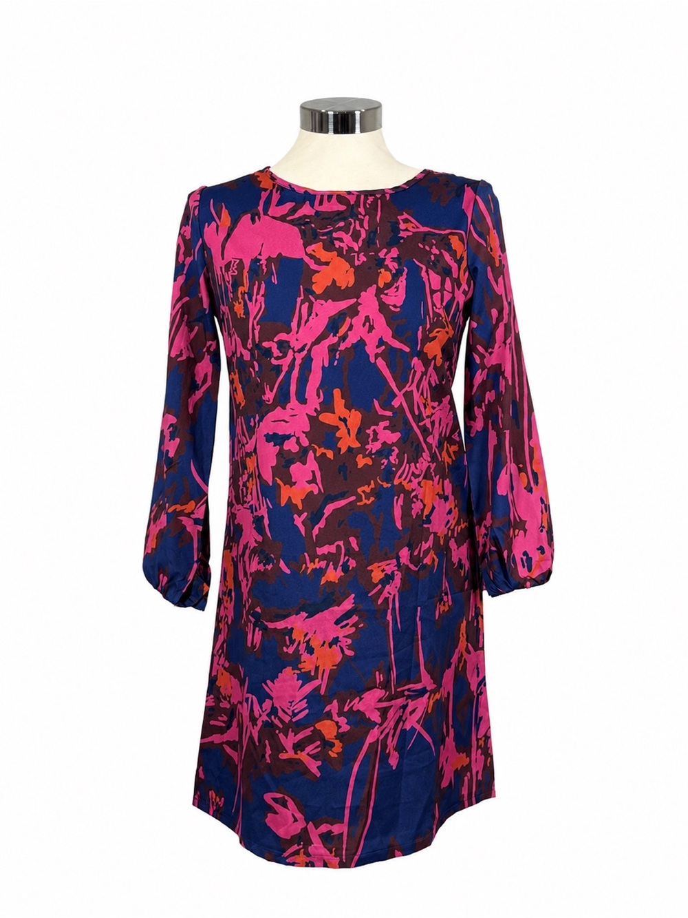 Women's Navy Floral Shift Dress with Pink Accents